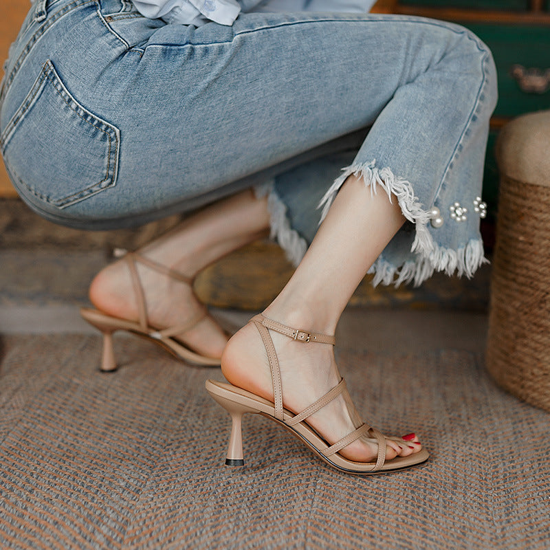 Versatile Square Toe Open Toe Elegant Sexy High Heels