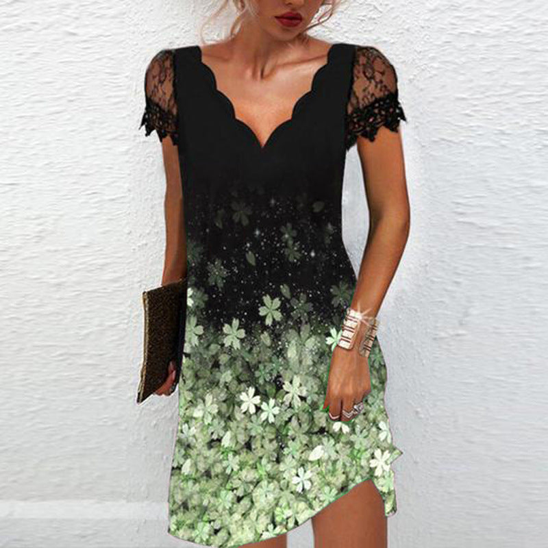 Women's Fashion Lace V-neck Short Sleeve Dress