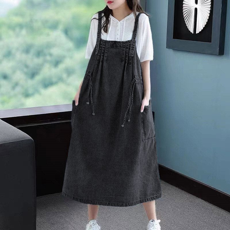 Women's Retro Loose All-matching Jeans Suspender Dress