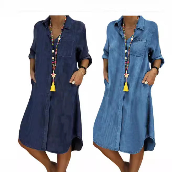 Women's Denim One-piece Dress Solid Color Casual Skirt
