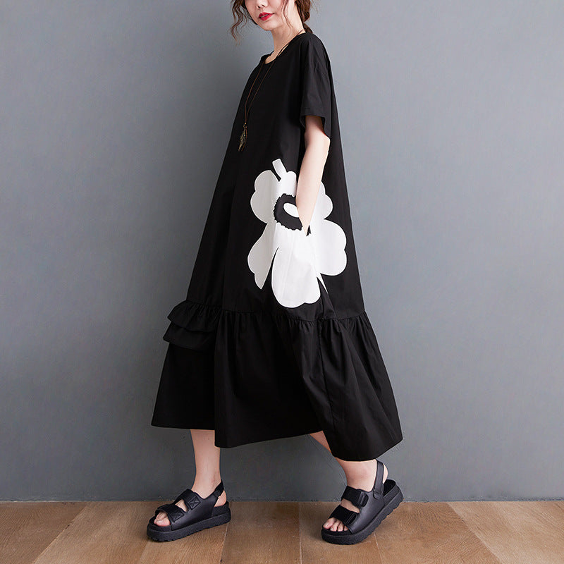 Black Median To Long Design Print Dress Female