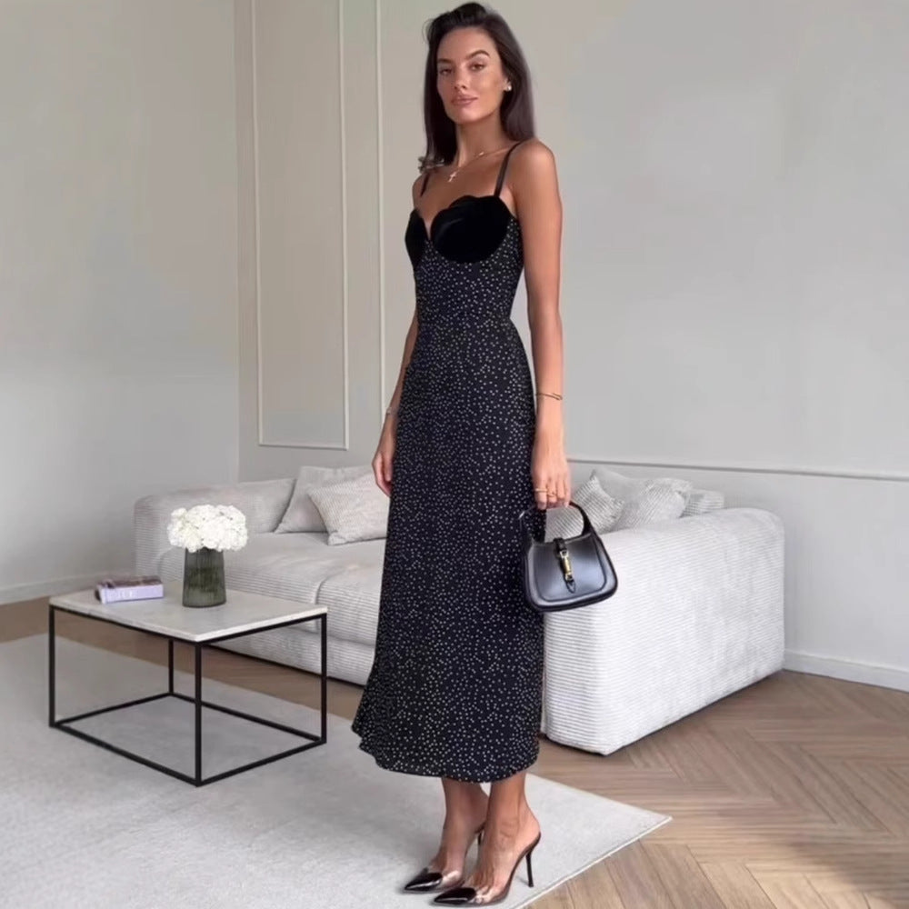 Women's Fashion French Style V-neck Polka Dot Dress