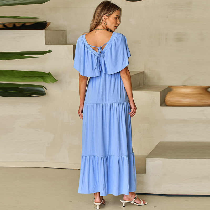Waist Tight Commute Style Frill Short Sleeve Dress