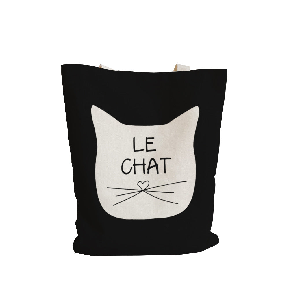 Black Cat Printed Canvas Bag Women's Shoulder Handbag