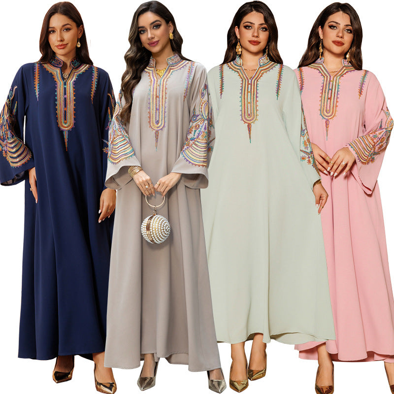 Women's Embroidered Rope Embroidered Muslim Dress