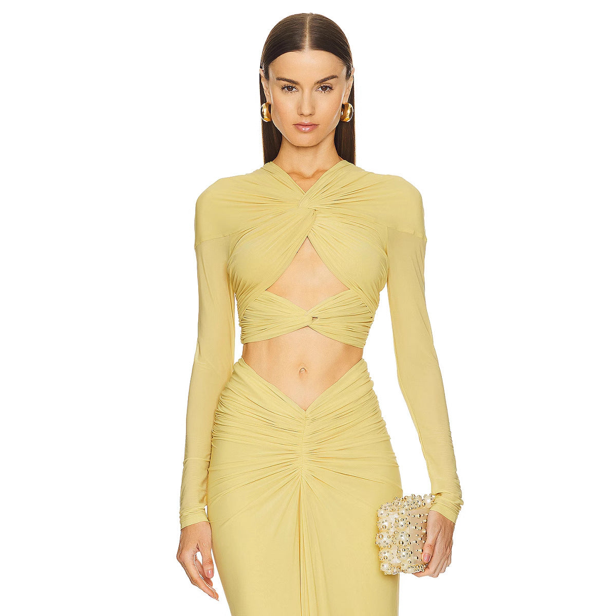 Women's Elegant Sexy Long-sleeved Twist Bare Midriff Slim Fit Dress