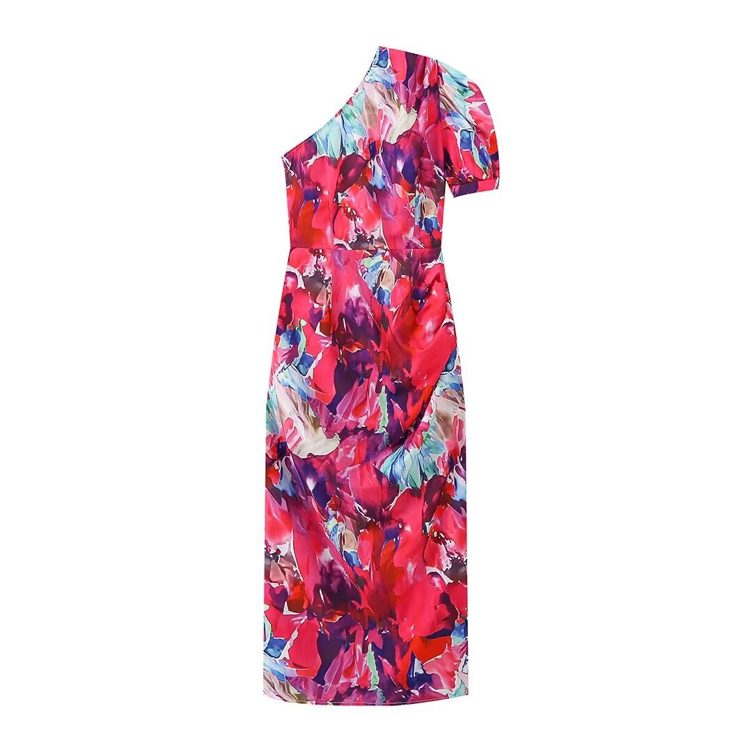 Women's Fashion French Asymmetric Short Sleeve Dress