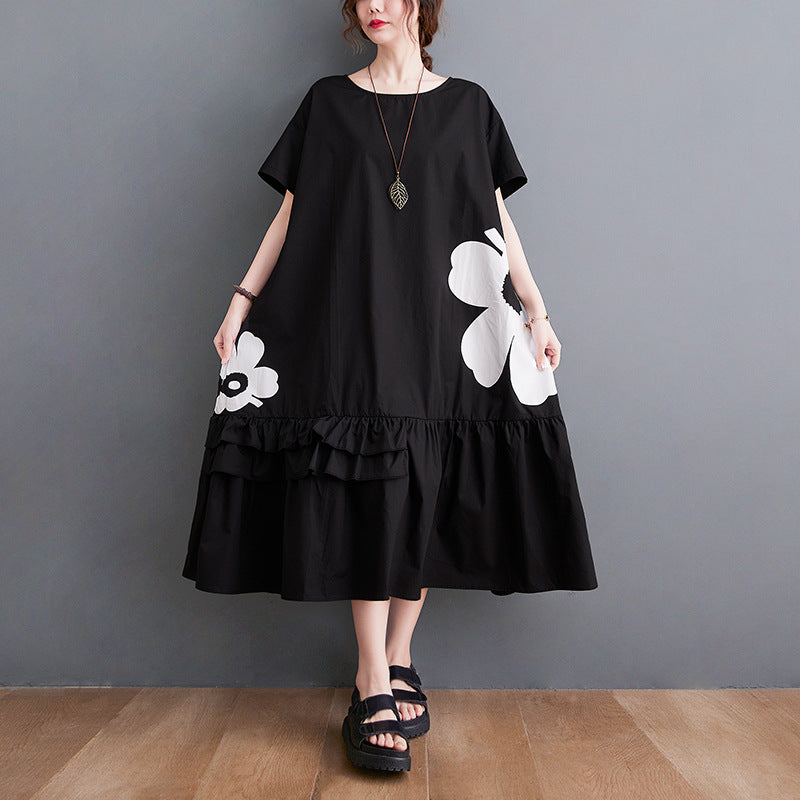 Black Median To Long Design Print Dress Female