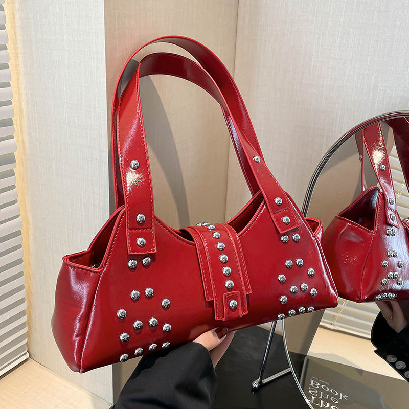 Personality Street Punk Oil Wax Leather Armpit Rivet Bag