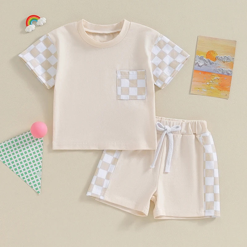 Women's Casual Plaid Pocket Short Sleeve Suit