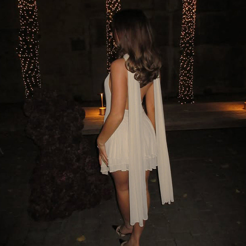 Women's Deep V Swing Collar Halter Ribbon Dress