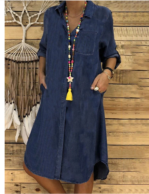 Women's Denim One-piece Dress Solid Color Casual Skirt