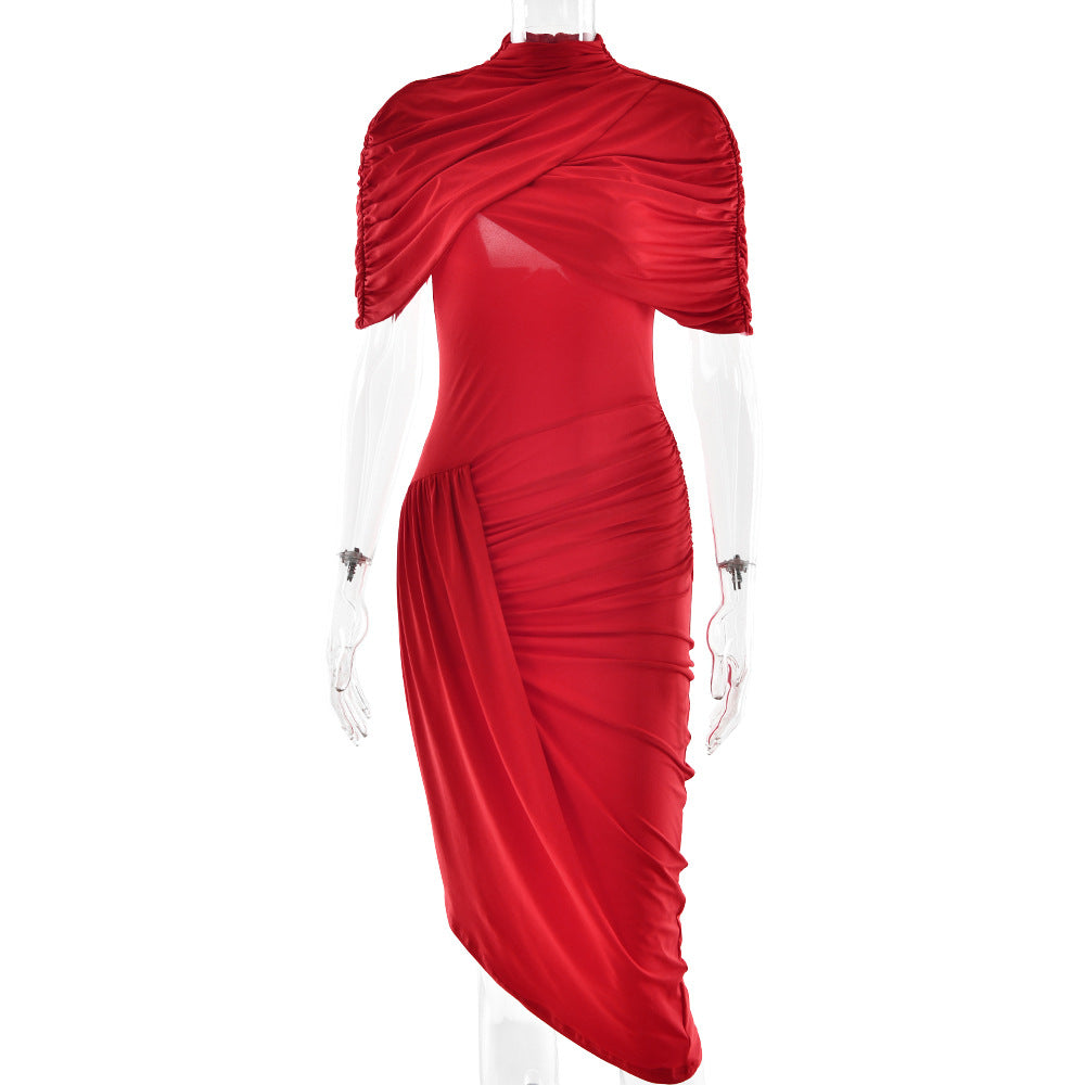 Elegant Slim-fit Pleated Dress Fashionable Lady
