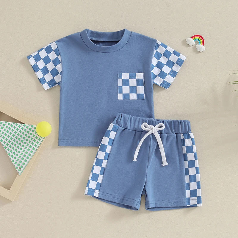 Women's Casual Plaid Pocket Short Sleeve Suit