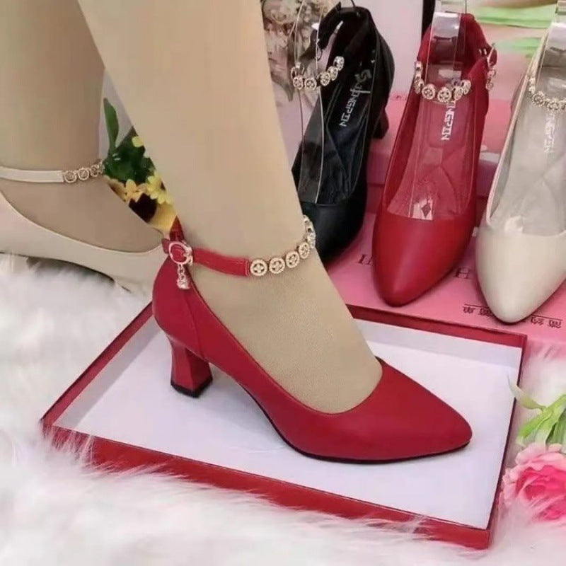 Ankle-strap Buckle Rhinestone Soft Bottom Chunky Heel High Heels
