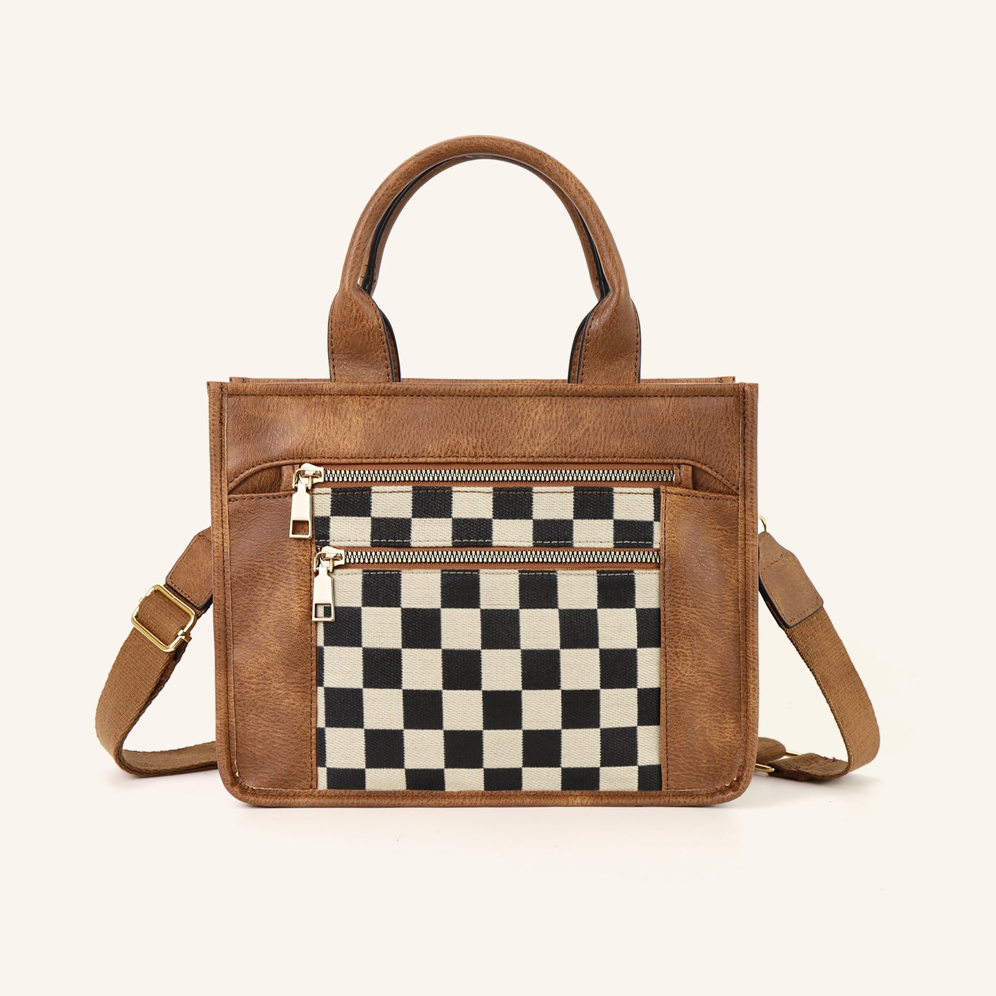 Travel Plaid Tote Bag With Shoulder Strap