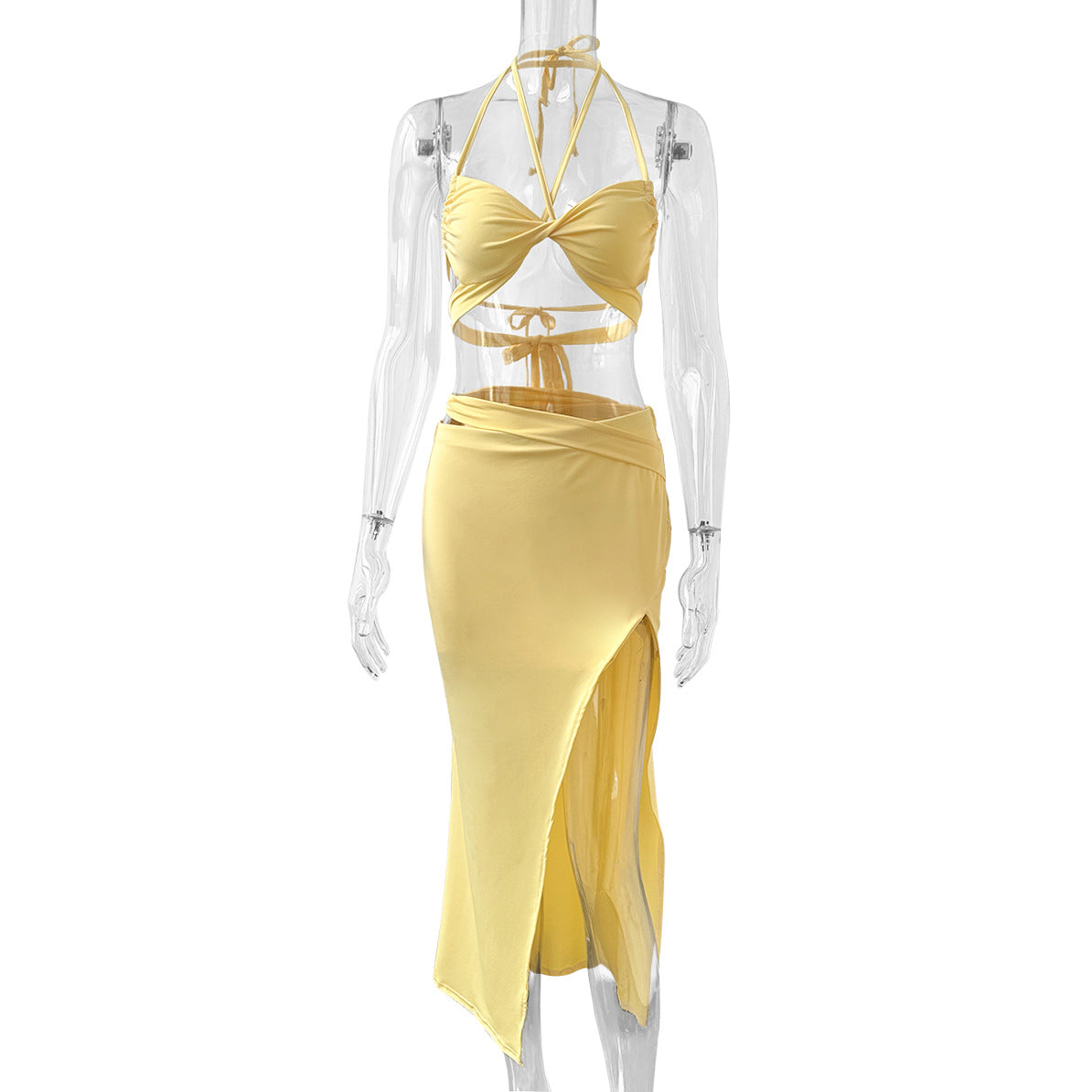 Suspender Pleated Hip Skirt Side Slit