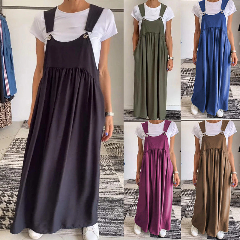Women's Suspenders Long Cotton And Linen Dress