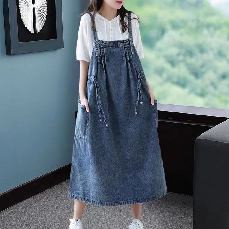Women's Retro Loose All-matching Jeans Suspender Dress
