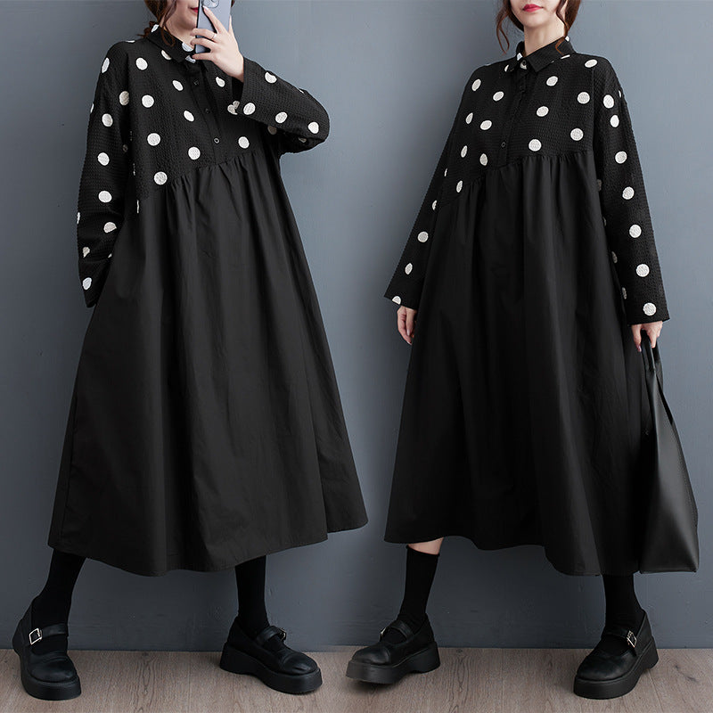 New Loose Plus Size Lace Printed Mid-length Artistic Retro Dress