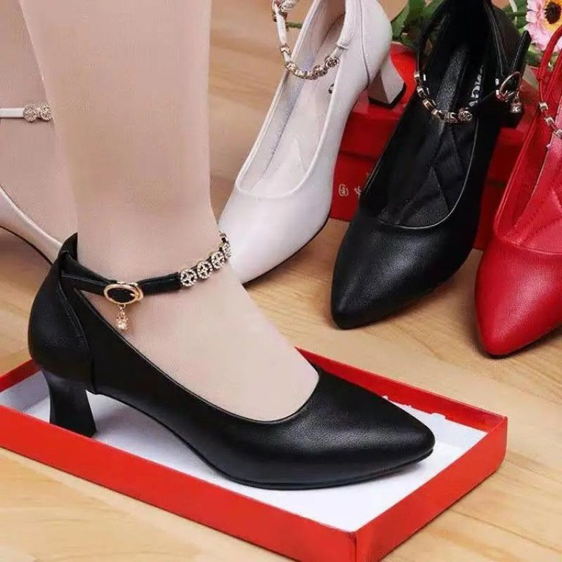 Ankle-strap Buckle Rhinestone Soft Bottom Chunky Heel High Heels