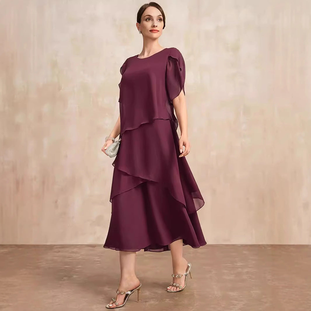 Women's Loose Belly-covering Layers Of Chiffon Dress