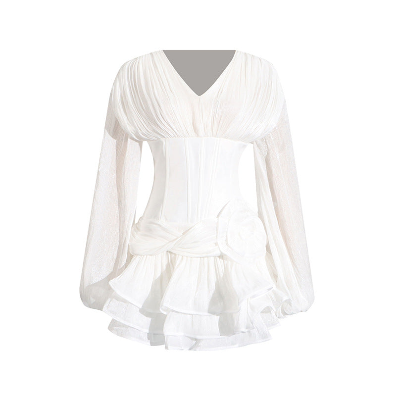 Spring New Fishbone Slim-fit Wooden Ear Stitching Design Solid Color Skirt