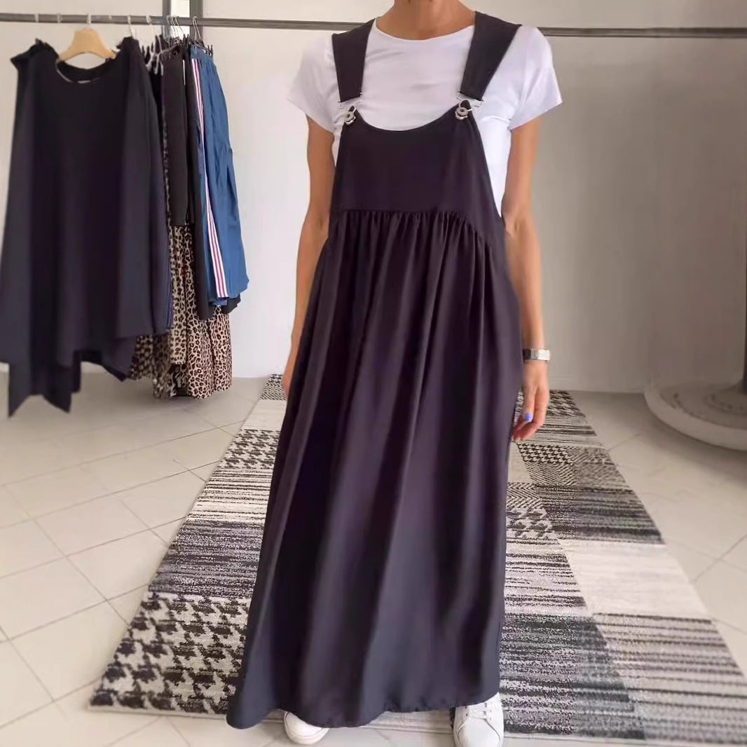 Women's Suspenders Long Cotton And Linen Dress
