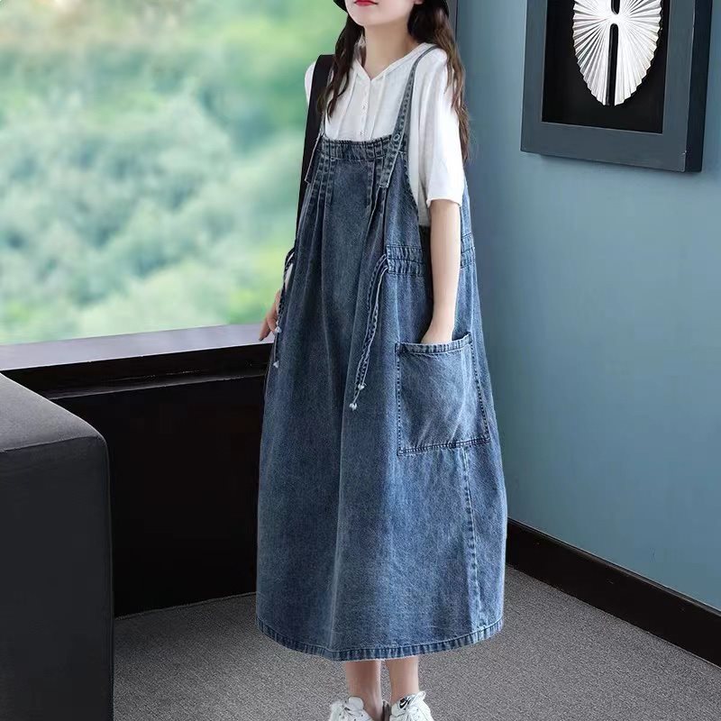 Women's Retro Loose All-matching Jeans Suspender Dress