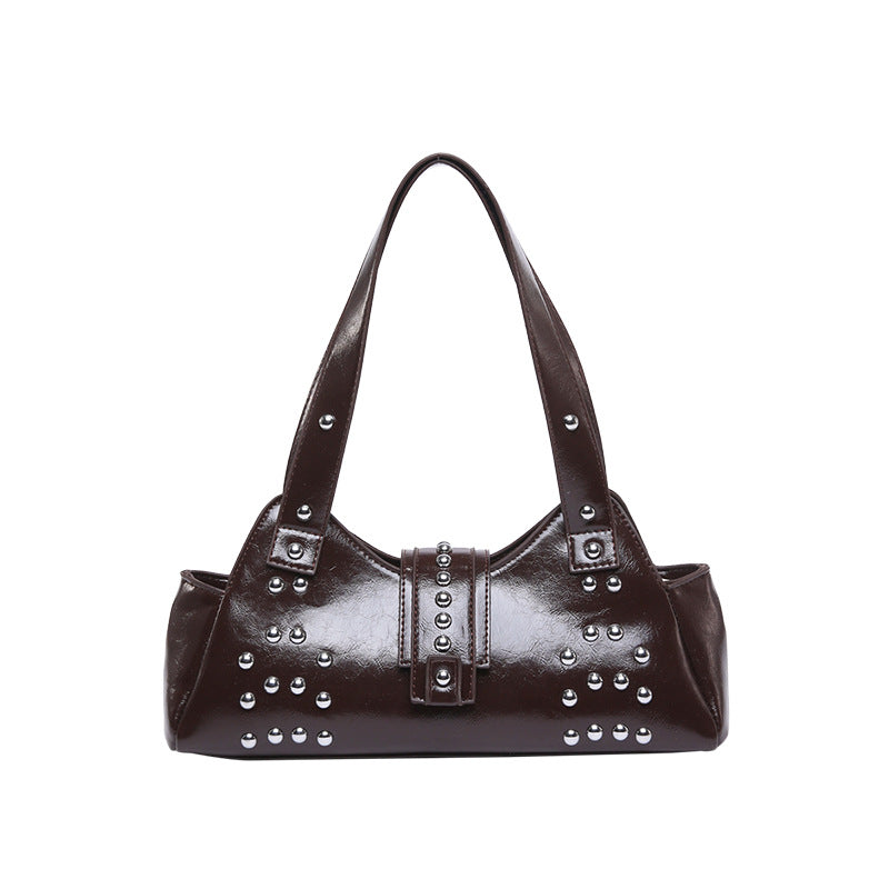 Personality Street Punk Oil Wax Leather Armpit Rivet Bag