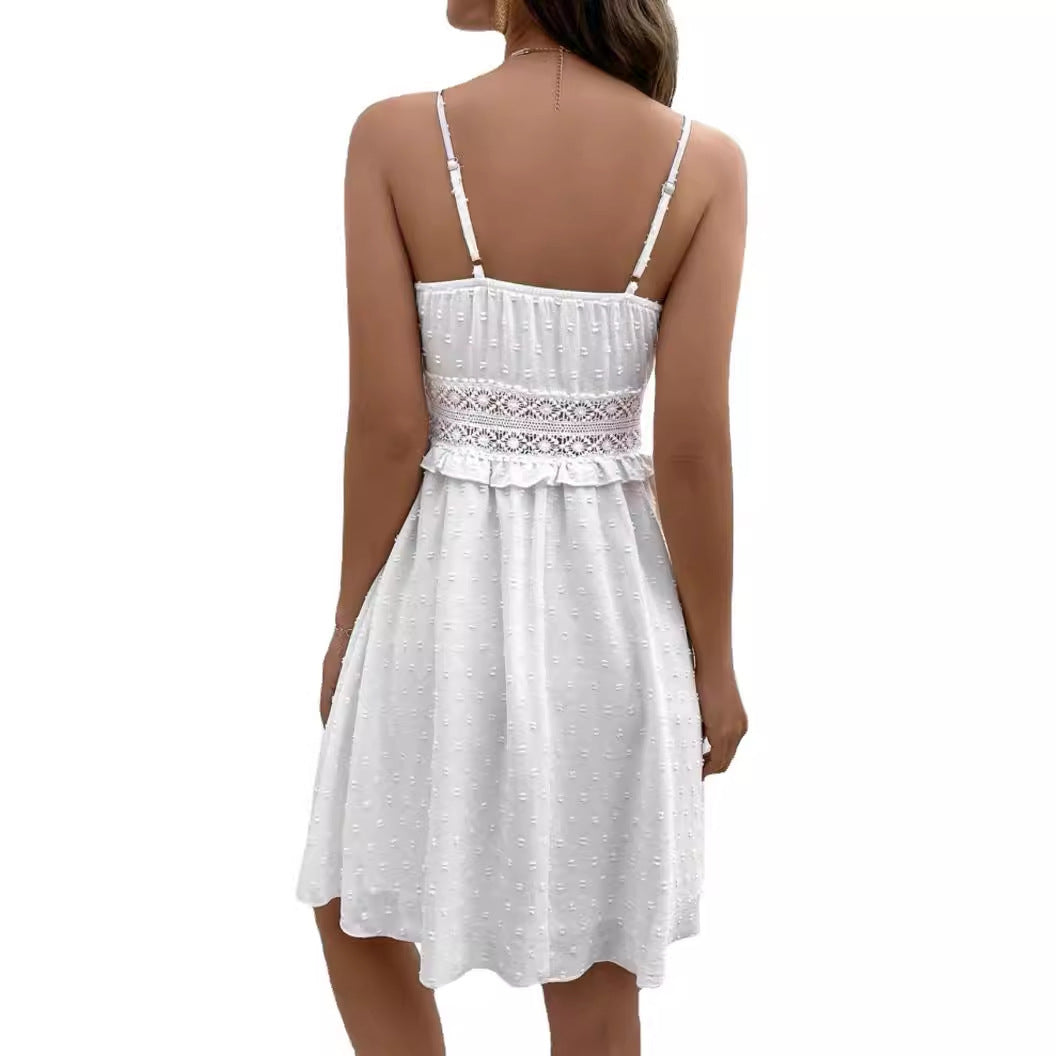 Dot Jacquard Water-soluble Lace Lace Patchwork Suspender Dress