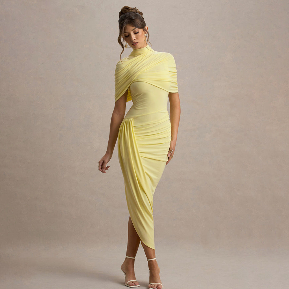 Elegant Slim-fit Pleated Dress Fashionable Lady