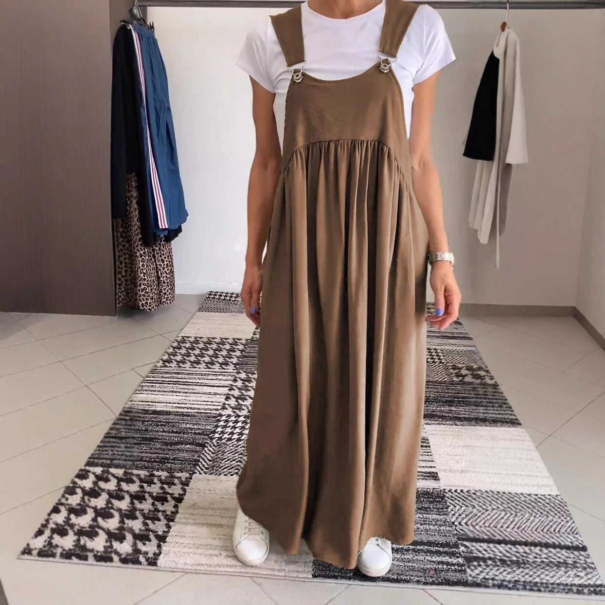 Women's Suspenders Long Cotton And Linen Dress
