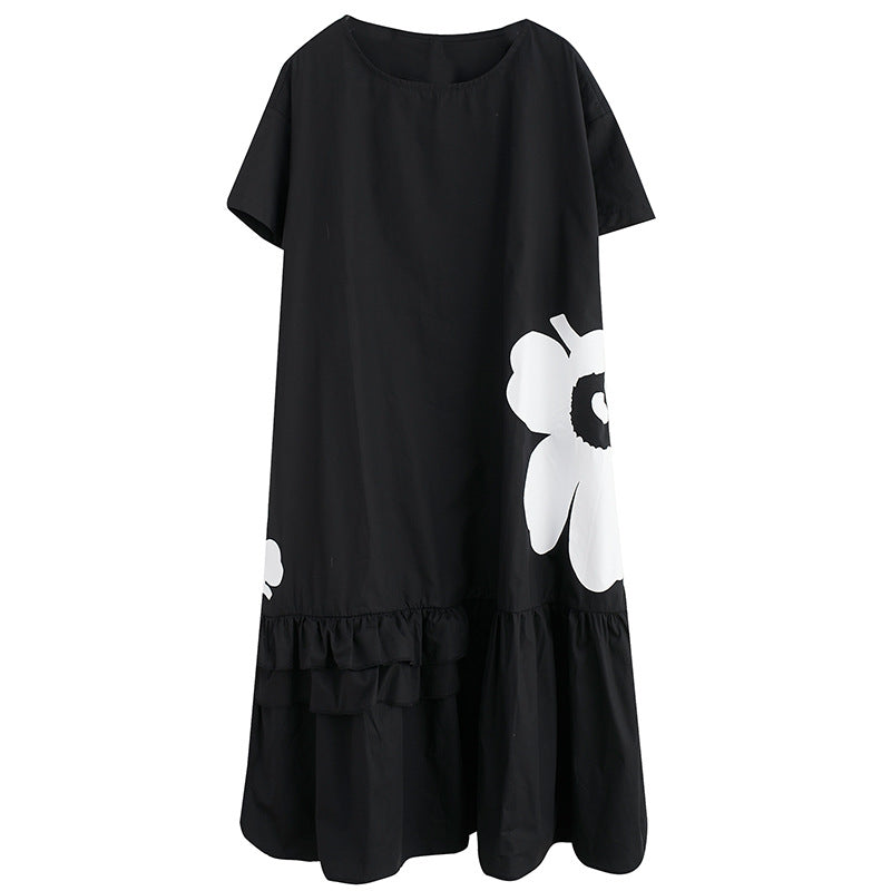 Black Median To Long Design Print Dress Female