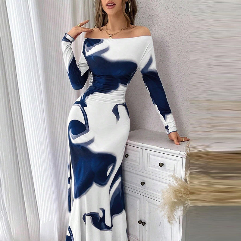 Women's Long Sleeve Pleated Drawstring Slim-fit Personalized Dress