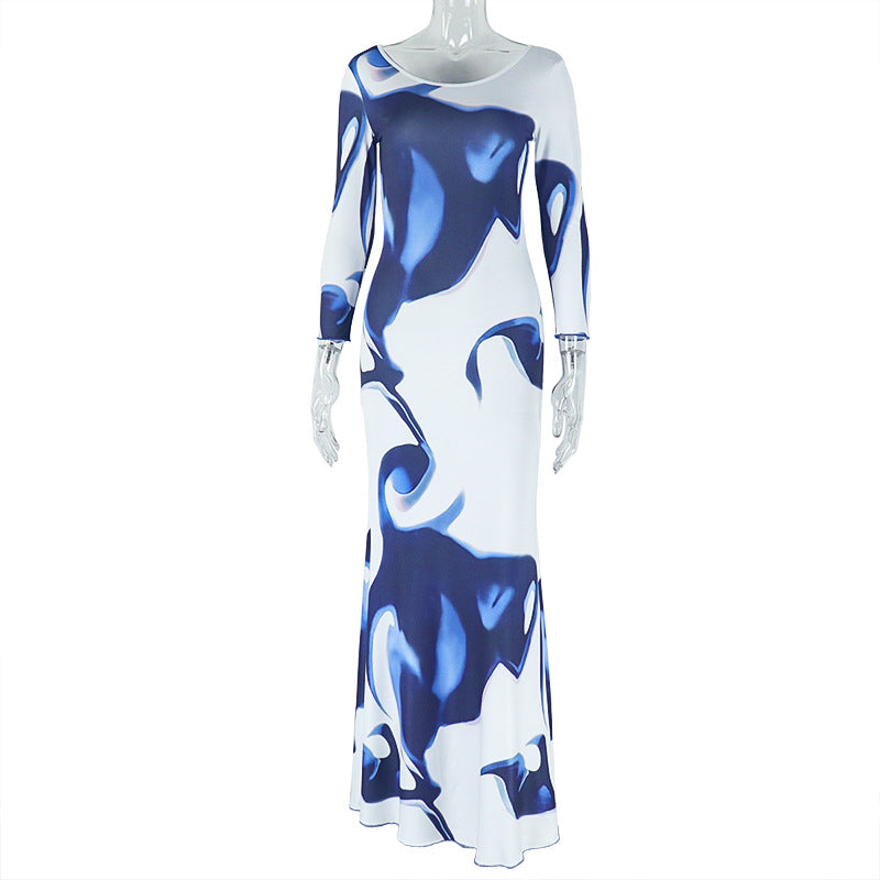 Women's Long Sleeve Pleated Drawstring Slim-fit Personalized Dress