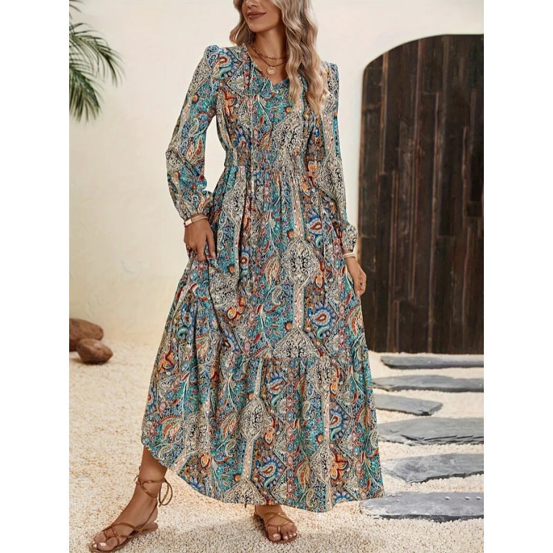Women's Autumn Digital Printing Ruffled Hem Dress