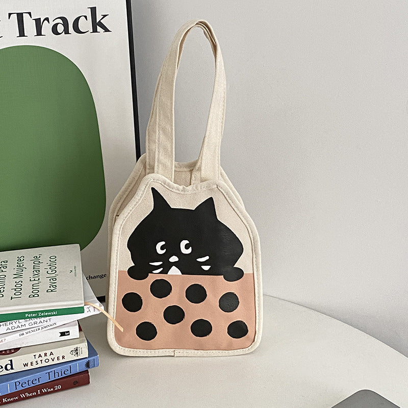 Casual Hand-carrying Cute Kitten Illustration Canvas Bag Female