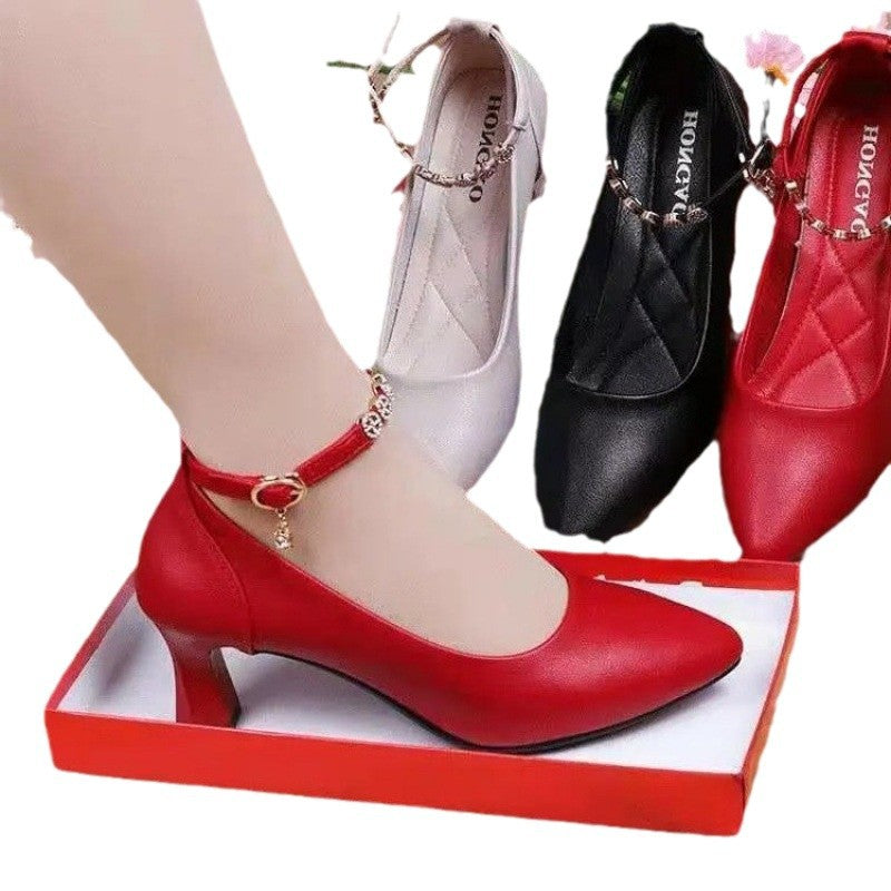 Ankle-strap Buckle Rhinestone Soft Bottom Chunky Heel High Heels