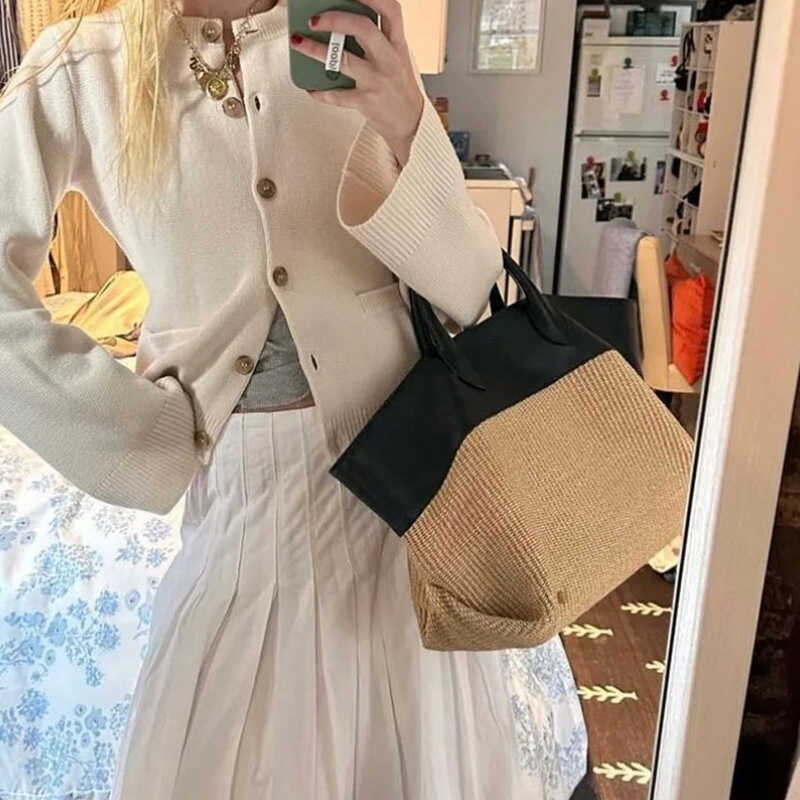Women's Fashion Color Contrast Stitching Beach Bag