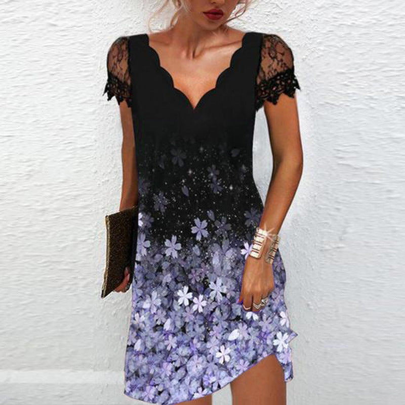 Women's Fashion Lace V-neck Short Sleeve Dress
