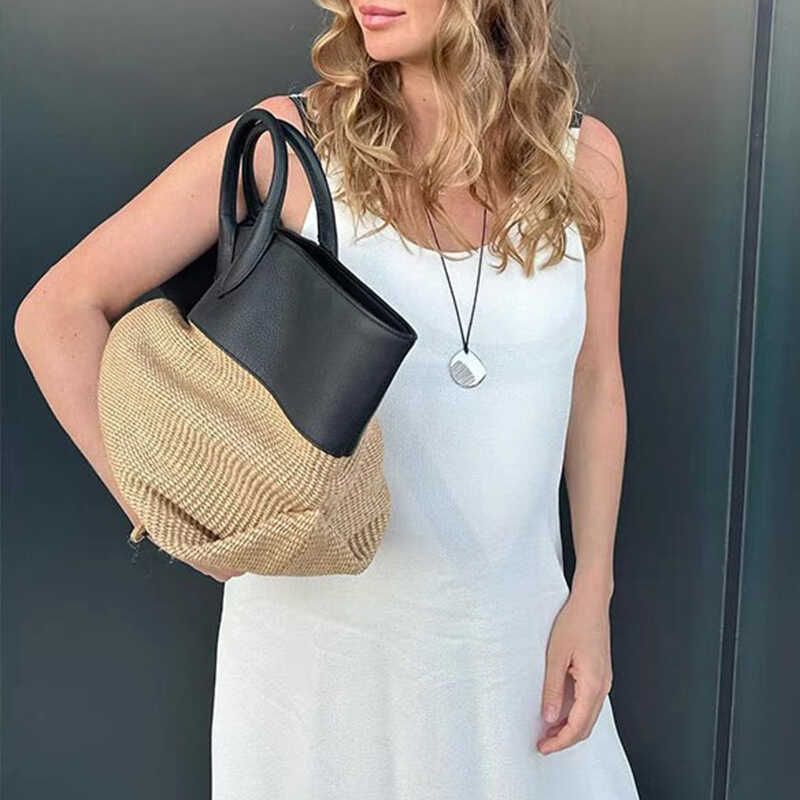 Women's Fashion Color Contrast Stitching Beach Bag
