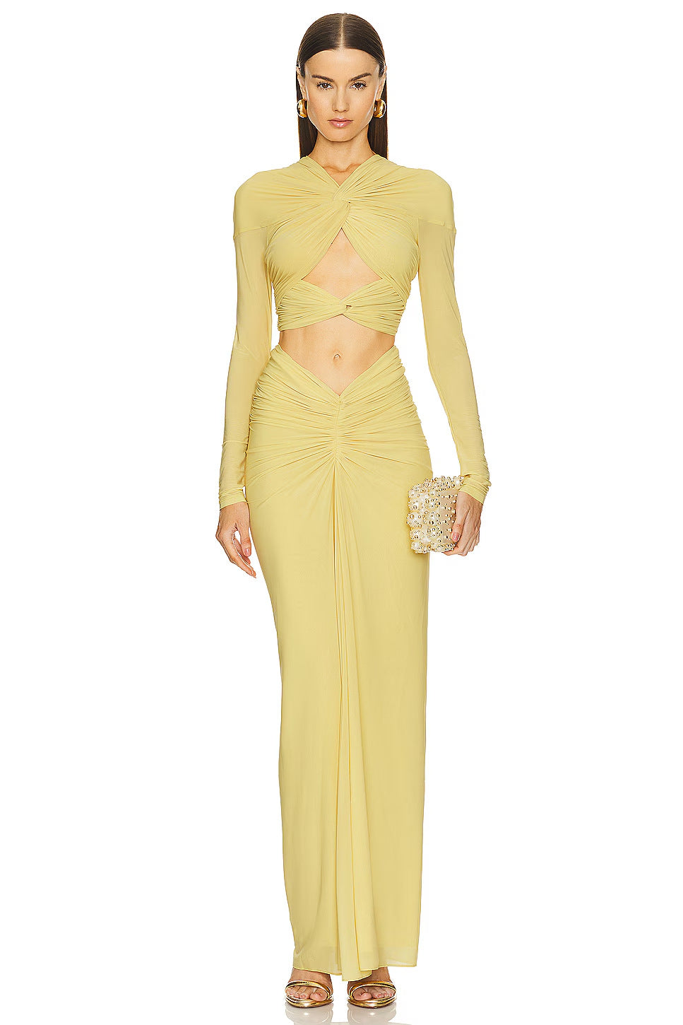 Women's Elegant Sexy Long-sleeved Twist Bare Midriff Slim Fit Dress