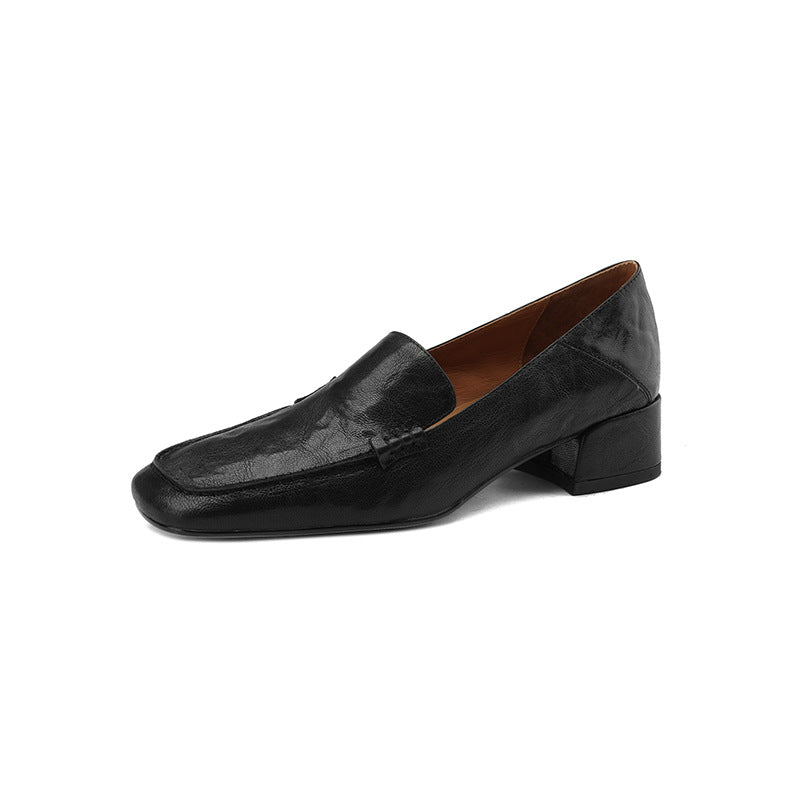 Loafers Women's Shoes Chunky Heel Low Top Square Toe Pumps
