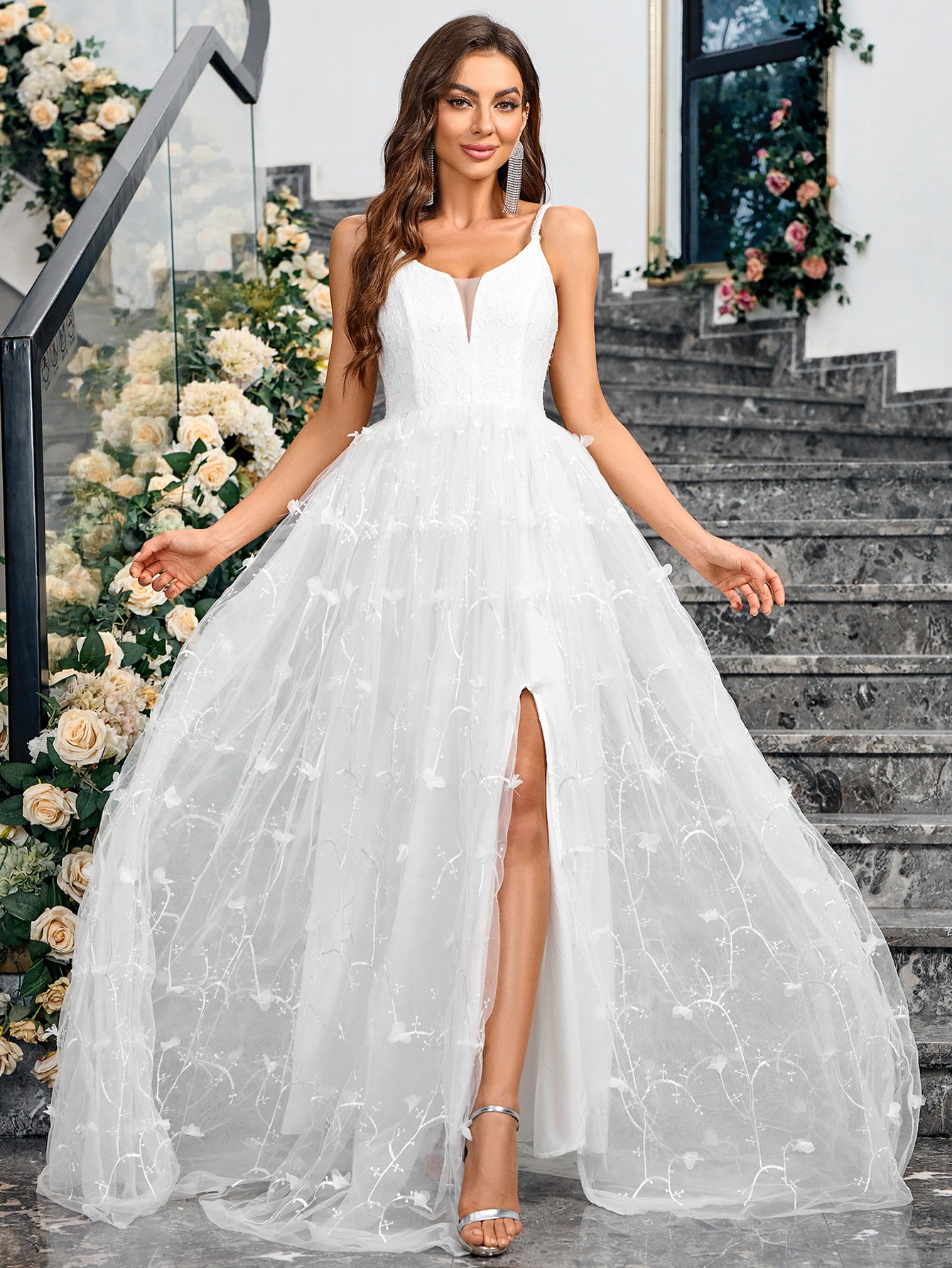 V-neck Slingback Solid Color Elegant Dress