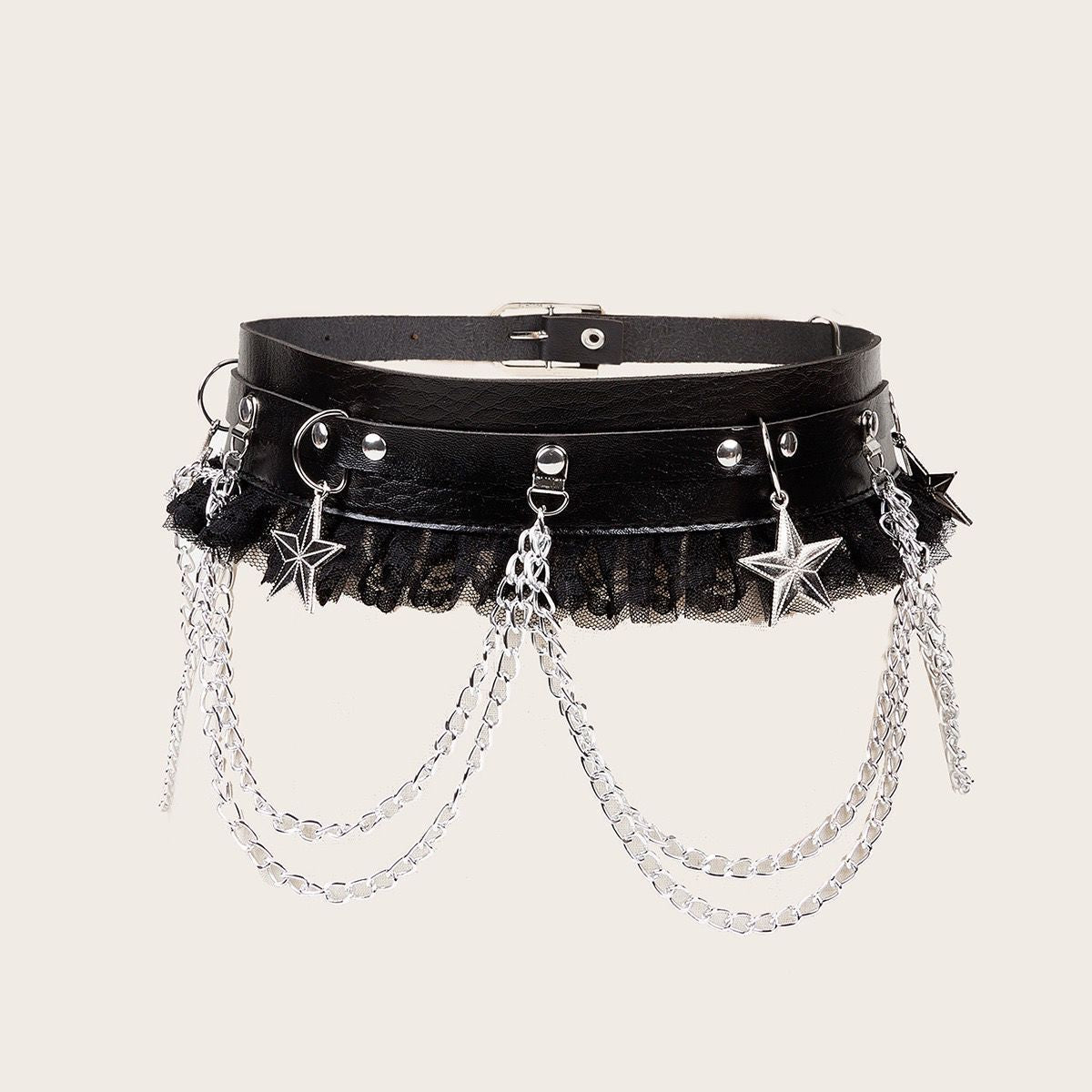 Dark Chain Punk Belt Female Hip Hop Lace Patchwork Easy Matching Fashion With Dress