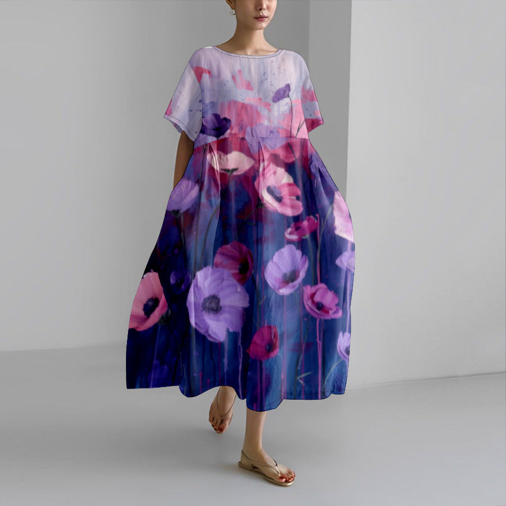 Women's Fashion Premium Short Sleeve Print Dress