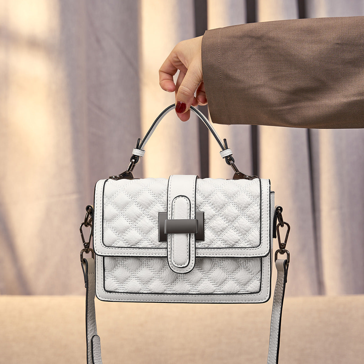 Trendy Fashionable All-match Texture Diamond Plaid Crossbody Bag
