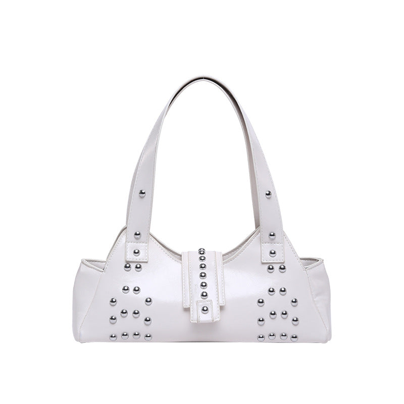 Personality Street Punk Oil Wax Leather Armpit Rivet Bag