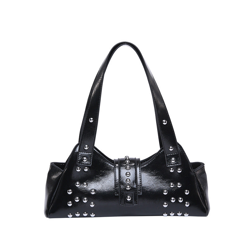 Personality Street Punk Oil Wax Leather Armpit Rivet Bag